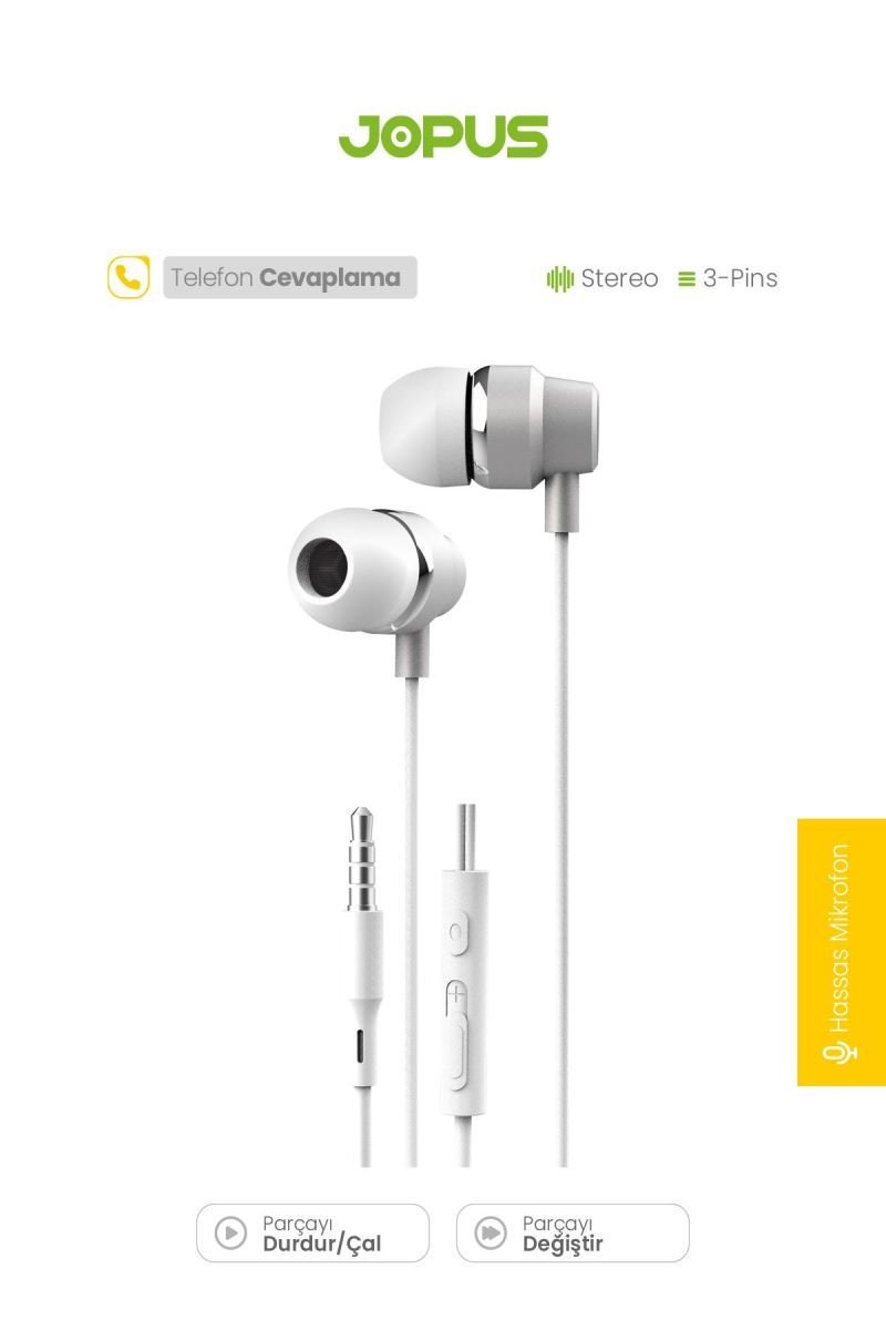 054876_3.jpg Jopus JO-K64 Bolero Universal 3.5mm Mikrofonlu Kulaklık Beyaz Renk - Görsel 1