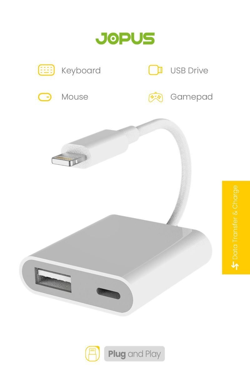 055490_2.jpg Jopus JO-IP08 Lightning Şarj + USB OTG Adaptör – iPhone ve iPad Uyumlu - Görsel 1