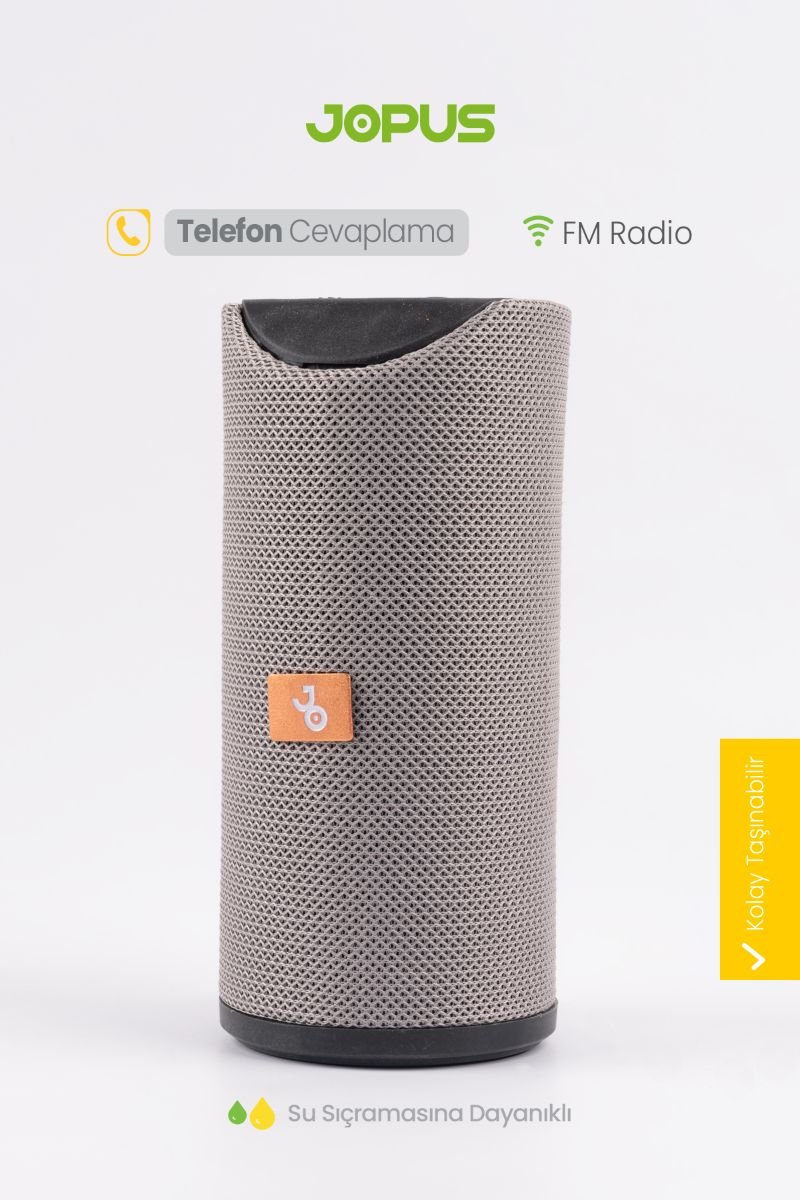 056137_3.jpg Jopus Leda Radyolu Bluetooth Hoparlör Gri Renk - Görsel 1