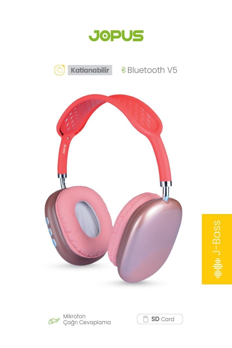 057452_3.jpg Jopus Acustica Mikrofonlu Bluetooth Kulaklık Kırmızı Renk - Görsel 1