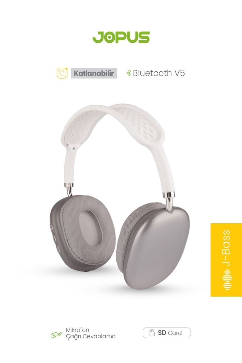 057454_3.jpg Jopus Acustica Mikrofonlu Bluetooth Kulaklık Gümüş Renk - Görsel 1