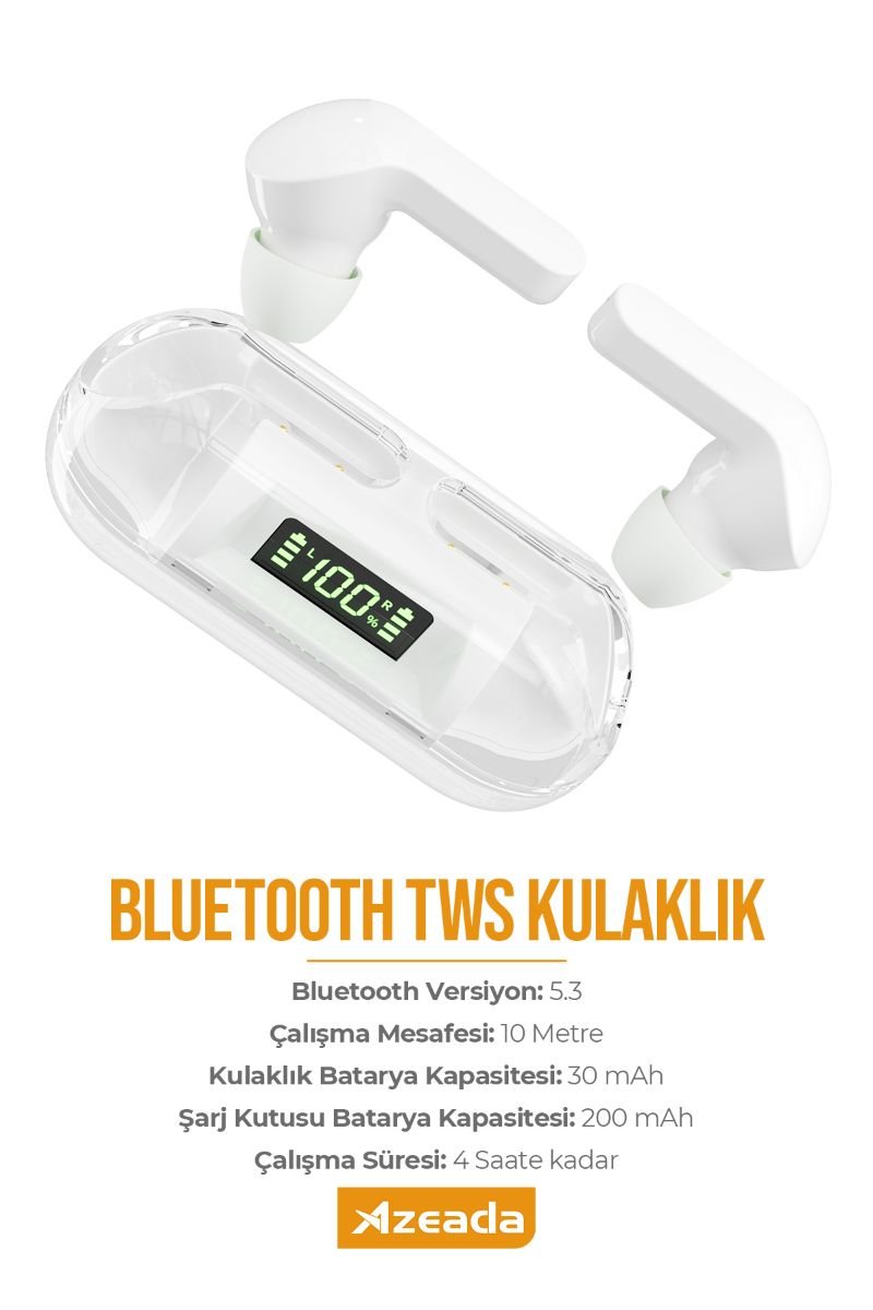 059556_4.jpg Azeada PD-BT123 TWS Bluetooth Kulaklık Beyaz Renk - Görsel 1
