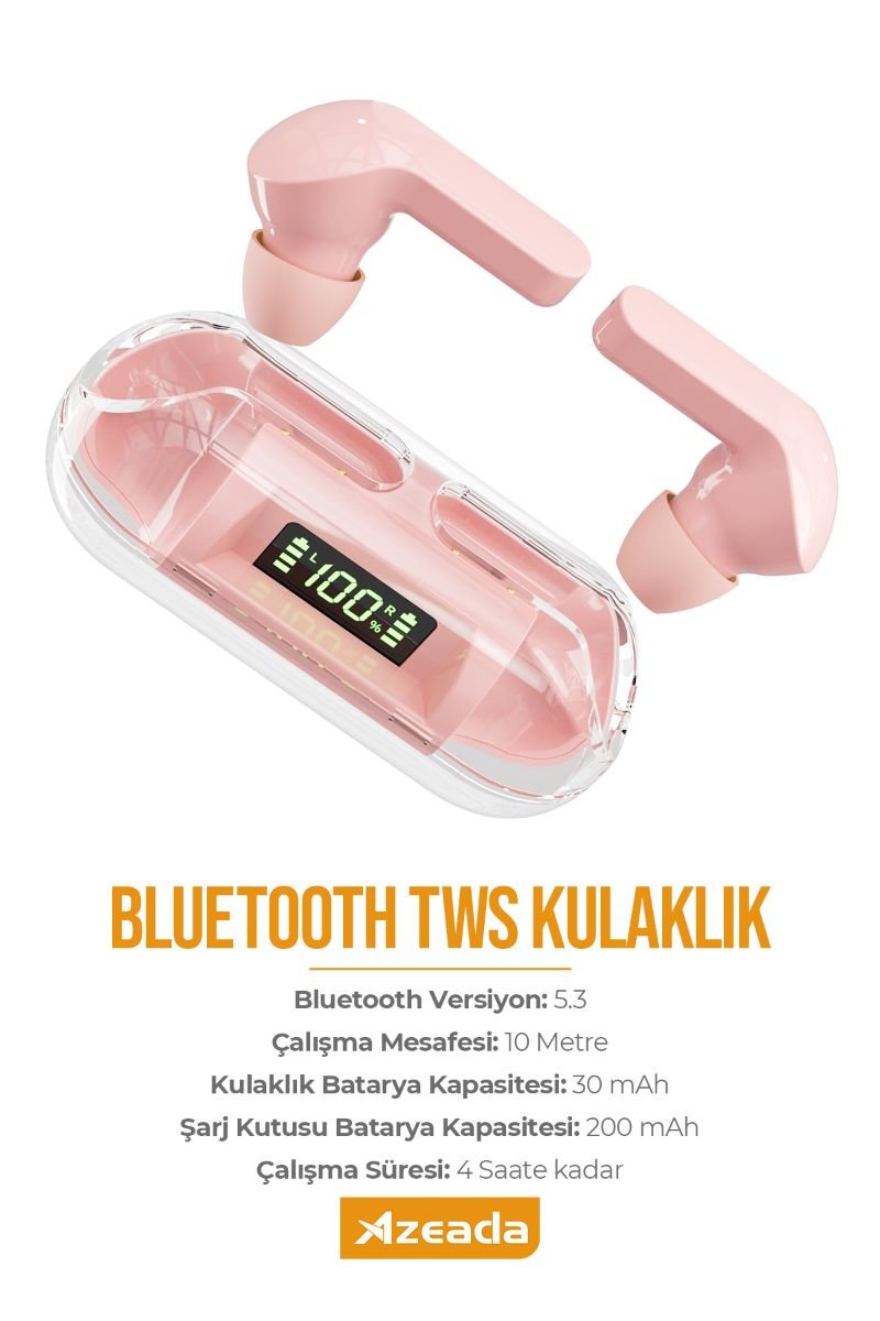 059557_5.jpg Azeada PD-BT123 TWS Bluetooth Kulaklık Pembe Renk - Görsel 1