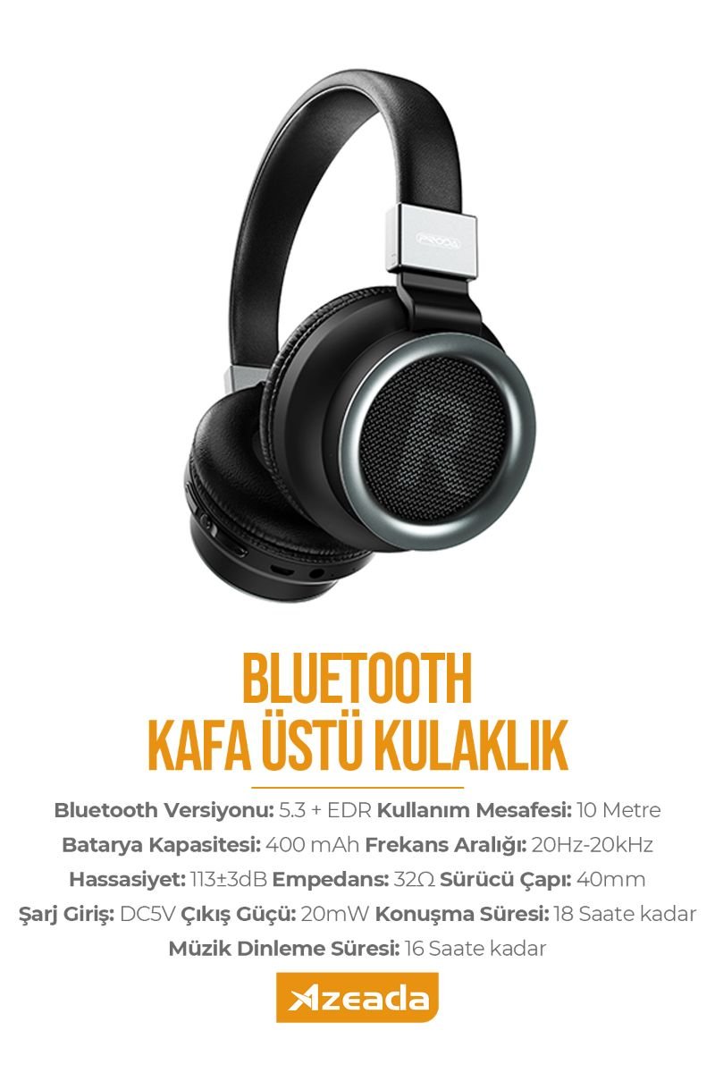 059570_5.jpg Azeada PD-BH400 Kulaküstü Bluetooth Kulaklık Siyah Renk - Görsel 1
