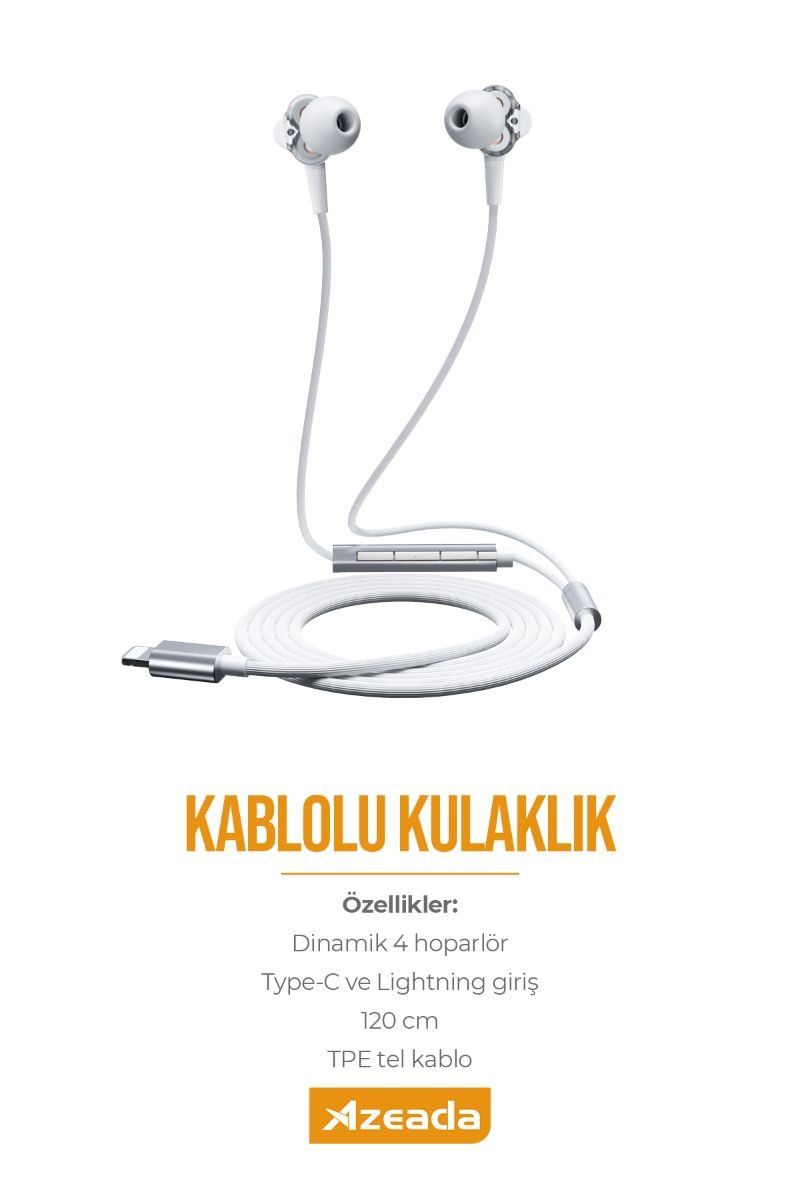 059575_5.jpg Azeada Azeada AZ-E01 Lightning Mikrofonlu Kulaklik (BEYAZ) - Görsel 1