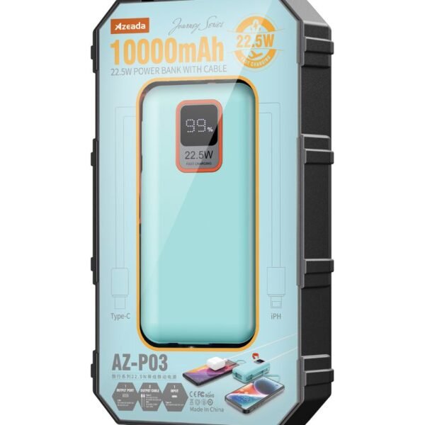 Azeada AZ-P03 22,5W 10000mAh Power Bank Dahili Kablolu
