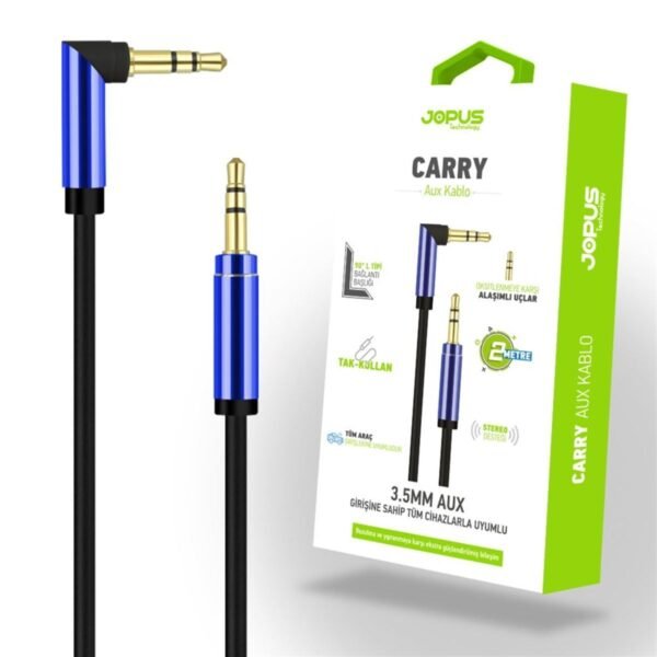 Jopus Universal 3.5mm JA-07 Carry 2 Metre AUX Kablosu Mavi Renk