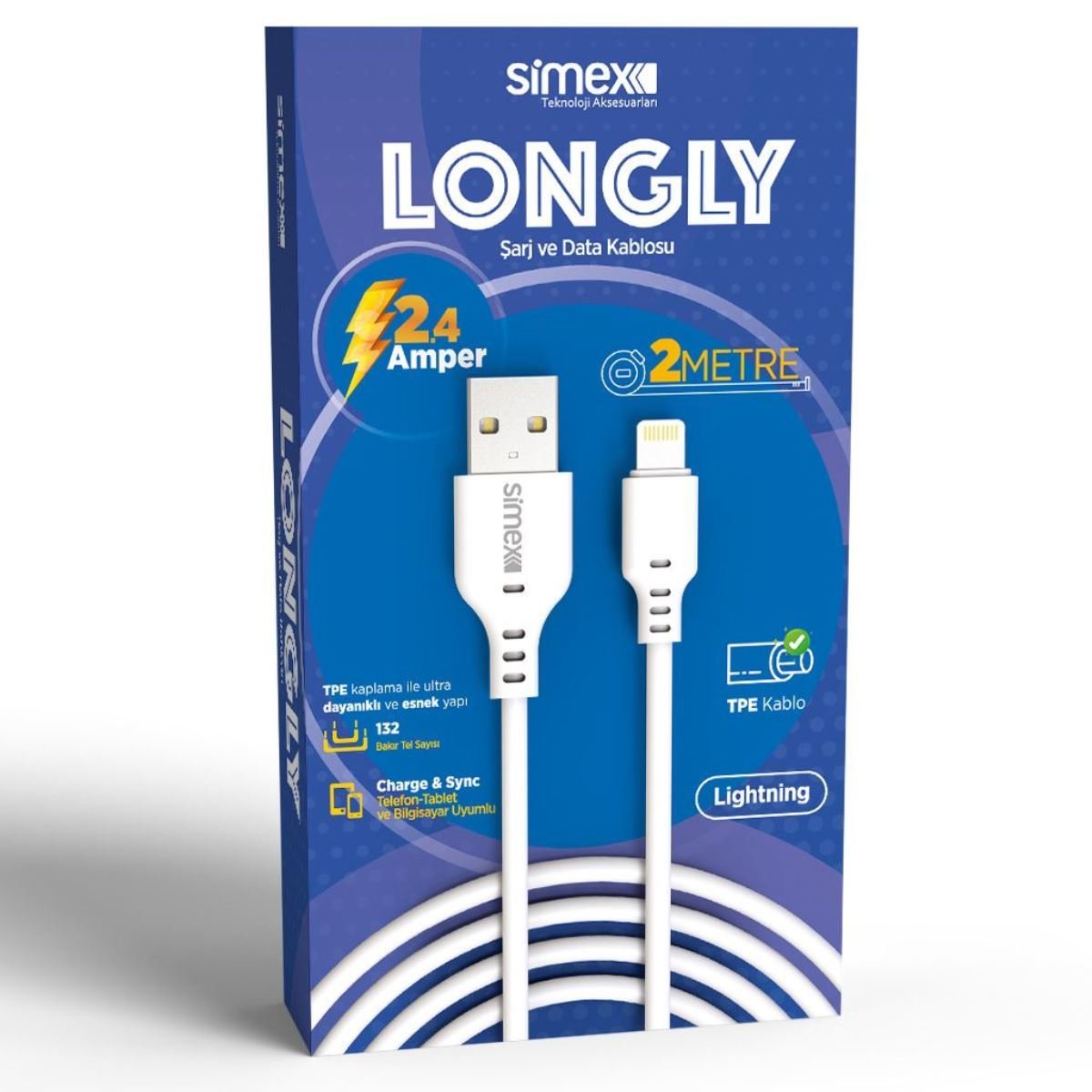 43923_1.jpg Simex iPhone 77 Plus SPK-08 2mt Longly Data Kablosu - Görsel 1