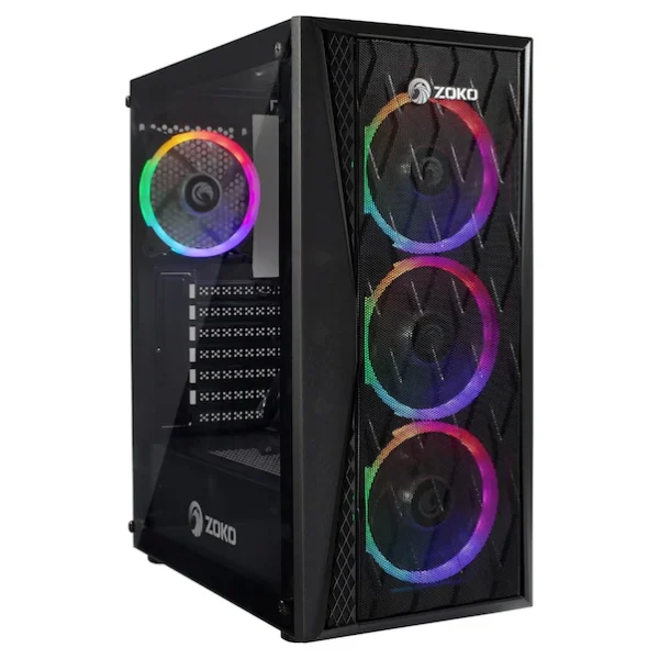 Zoko MELODY 4x12cm Auto Rainbow Fanlı Temper Cam Mesh Panel Gaming Bilgisayar Kasası