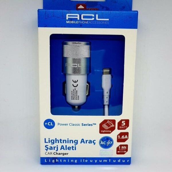 ACL AC-07 Power Classic Series Araç İçi Şarj Aleti Lightning Kablolu Araç İçi Şarj Cihazı